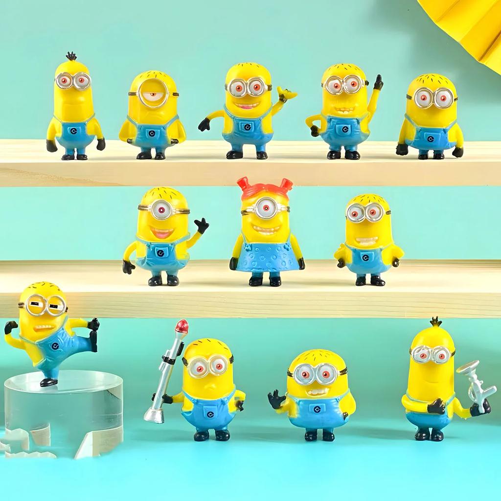 Новый набор из 12 шт. Кавайные фигурки Миньонов Игрушки 3D Глаза Гадкий Я Миньоны Фигурки Действия Классические Игрушки Рождественские Подарки Для Детей