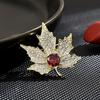 SUYU Women's Light Luxury Vintage Maple Leaf Red Zircon Brooch Elegant Fashionable Versatile Brooch Unique Design