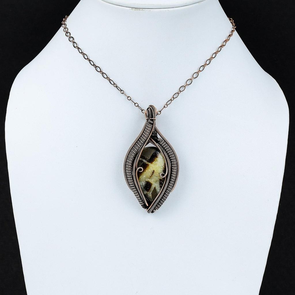 Lovely Septarian Gemstone Pure Copper Wire Wrapped Handmade Pendant Jewelry For Gift