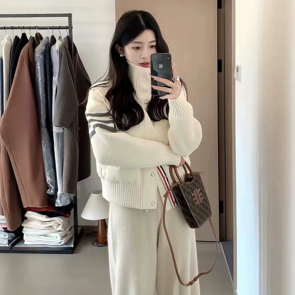 Женская зимняя трикотажная куртка из шенилла и хлопка премиум-класса со стойкой