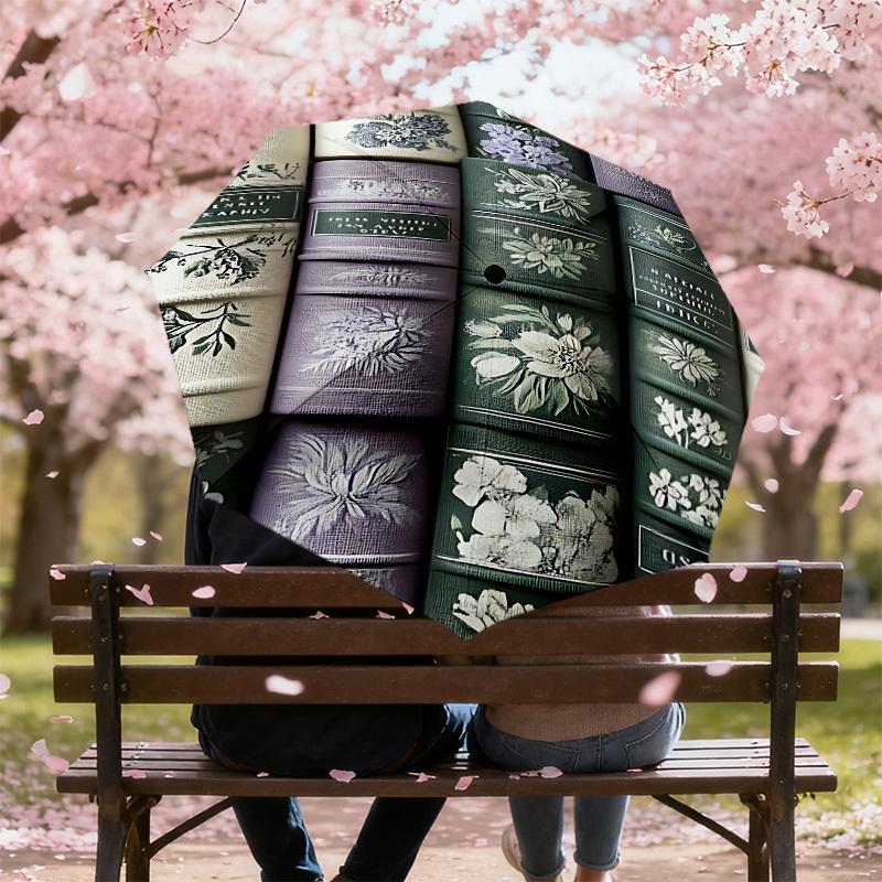 1pc floral patterns books Automatic Open/Close Umbrella with Windproof, 8-Rib Sturdy Canopy, Durable Ribs, Fashionable Design1162A