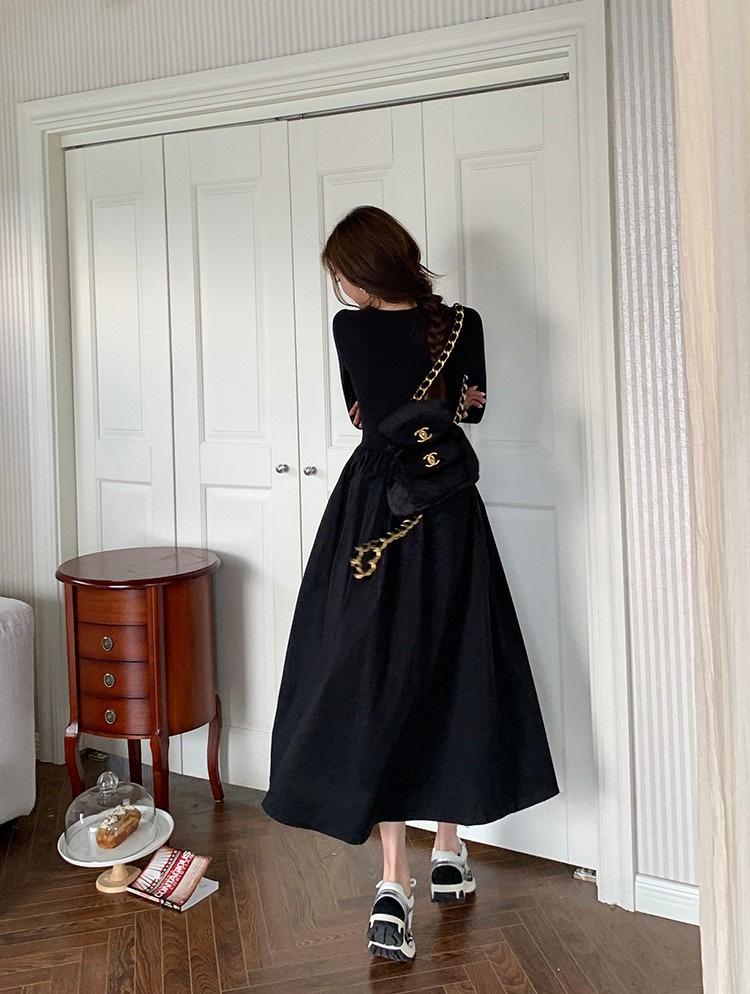 Hepburn-Style Hollow Long-Sleeve Slim Fit Dress - Autumn/Winter 2024