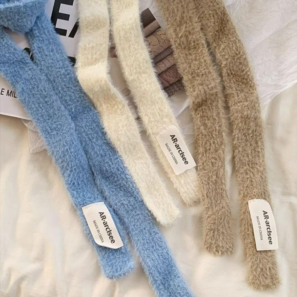 Y2K вязаный шарф однотонный длинный узкий шарф простой шерстяной платок для женщин