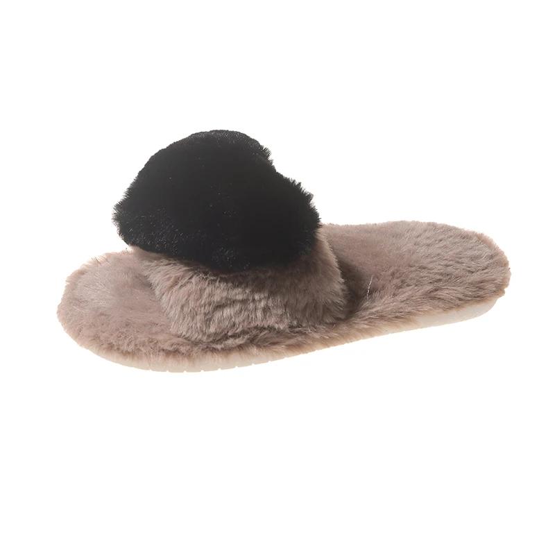 2024 Детские плюшевые туфли для девочек, зимние новые милые модные корейские мягкие нескользящие шикарные универсальные уличные тапочки