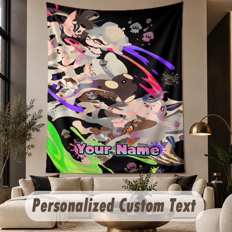 Custom Text Printed Tapestry Splatoon Pattern Large Wall Hanging Indoor Room Decor
