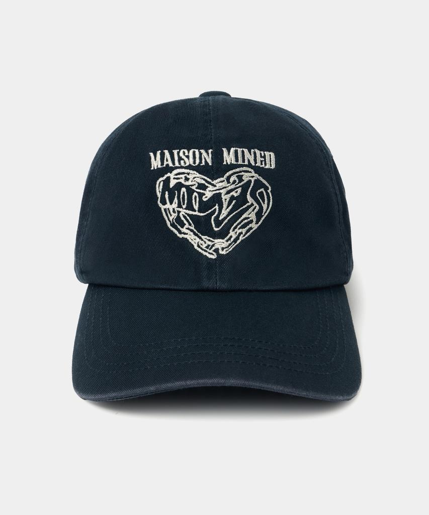 MAISON MINED Бейсболка с вышивкой в виде сердца, винтажная, стирка, темно-синяя