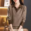 Женский весенне-осенний свитер большого размера свободного кроя с воротником, элегантный и красивый трикотажный нижний слой в стиле пэчворк