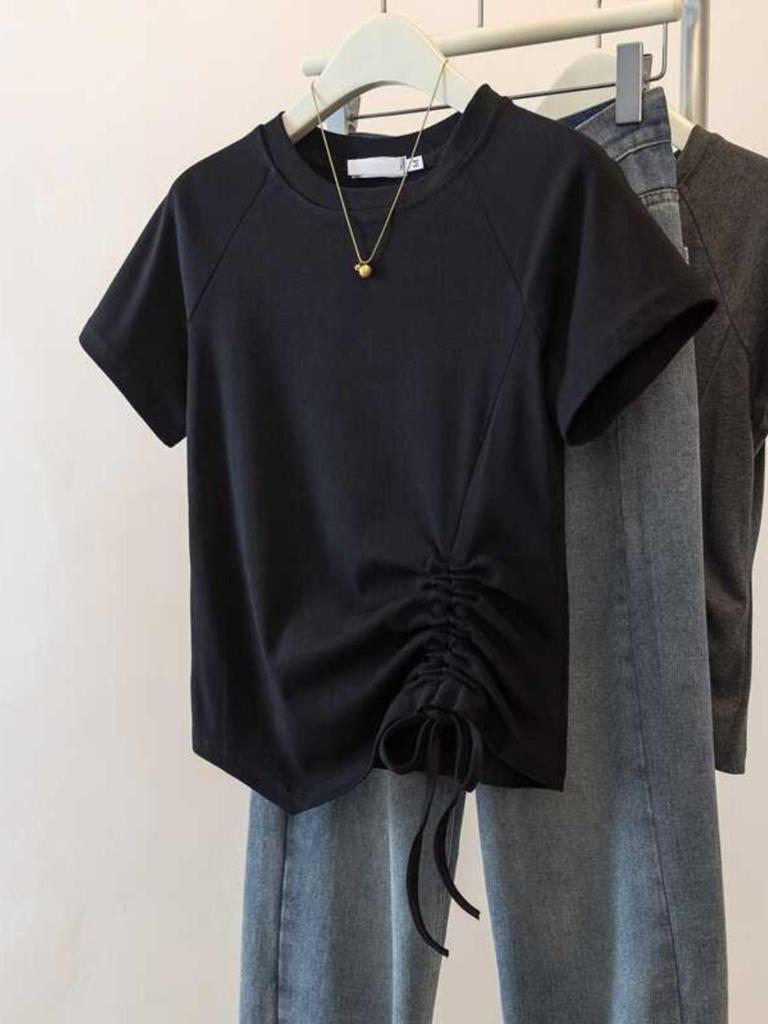 Women's Slimming Irregular Short Sleeve Drawstring T-shirt, Plus Size 2025 Summer Top