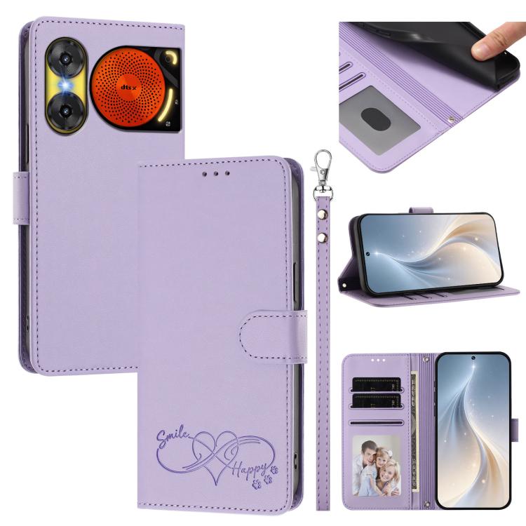 Happy Heart Pattern Magnetic Closure Vegan Leather Phone Case With Wrist Strap For ZTE Blade A56 4G