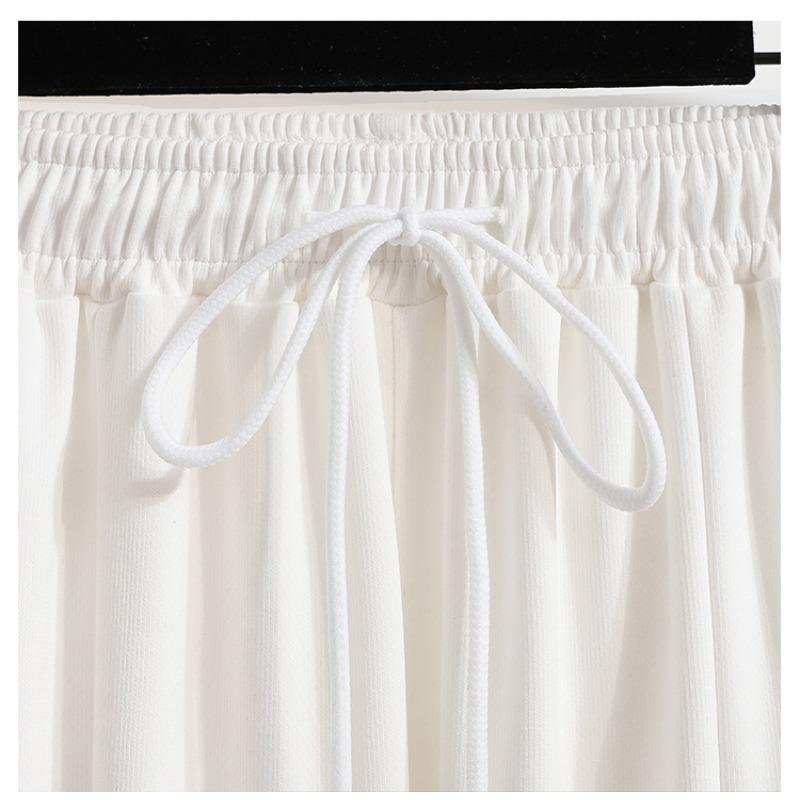 Dimanaf 2024 Plus Size Summer Long Pants Women Elastic Pants Loose Straight Casual Female Basic Trousers Wide Leg Pants White 5XL