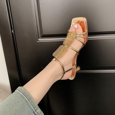 Модные женские сандалии на одном слове, женские туфли-лодочки на высоком каблуке для вечеринок и свадеб, золотистый каблук, распродажа, лето 2024, удобные, распродажа