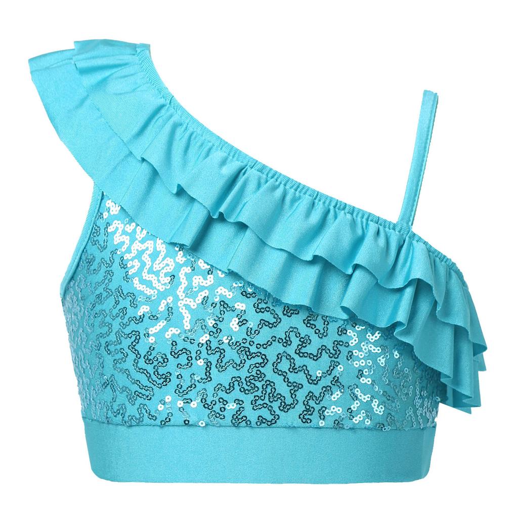 Детский топ без рукавов с блестками и блестками для девочек, современные танцевальные костюмы, гимнастическая танцевальная одежда