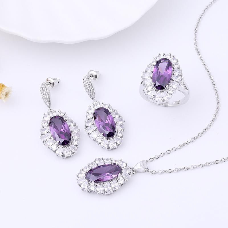 High-End Light Luxury Zircon Earrings Jewelry Set Women'S Luxury Stud Earrings Silver Needle Jewelry Set