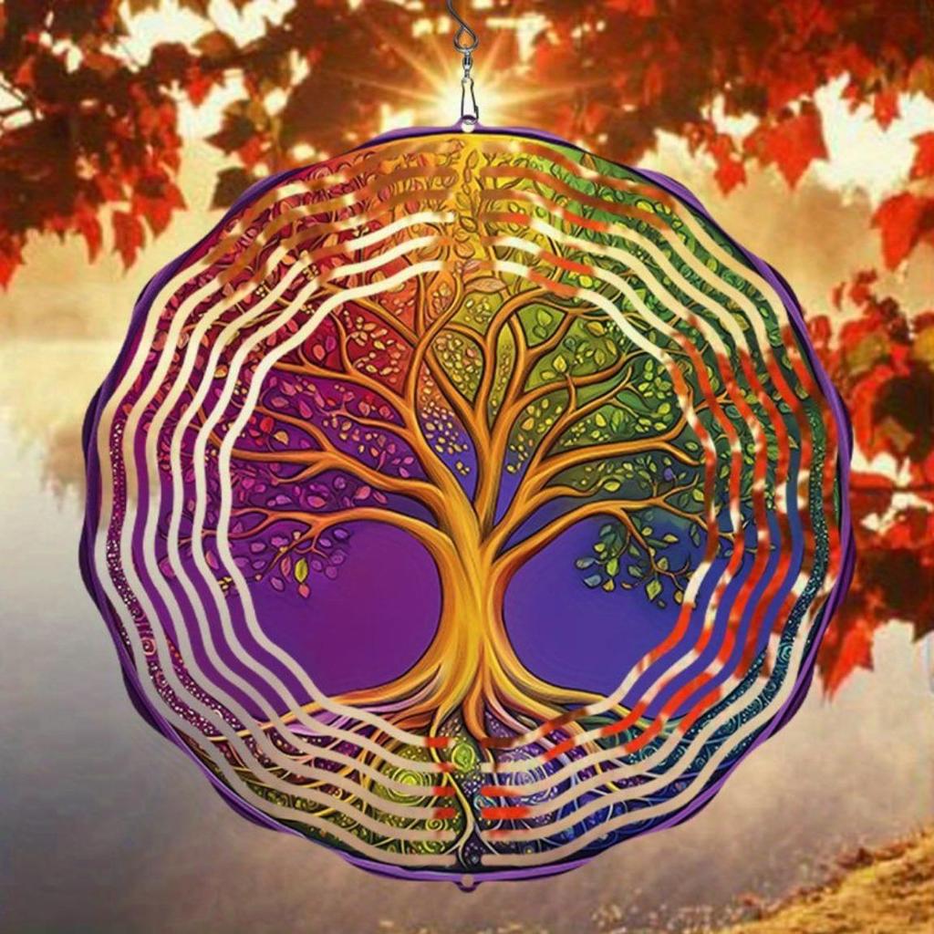 Vibrant Metal Mandala Wind Spinner – Tree of Life Design, Outdoor Hanging Decor for Garden, Patio & Holidays (Christmas, Halloween, Mother’s Day