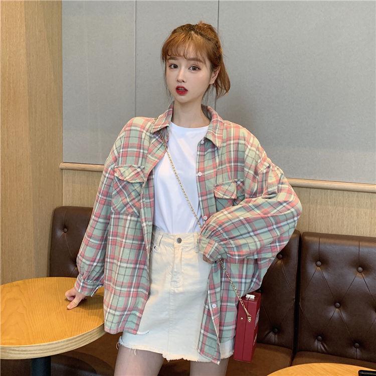 Клетчатые рубашки, женские рубашки с длинным рукавом, летняя солнцезащитная милая верхняя одежда, модные простые универсальные свободные студенческие блузки в корейском стиле, новинка