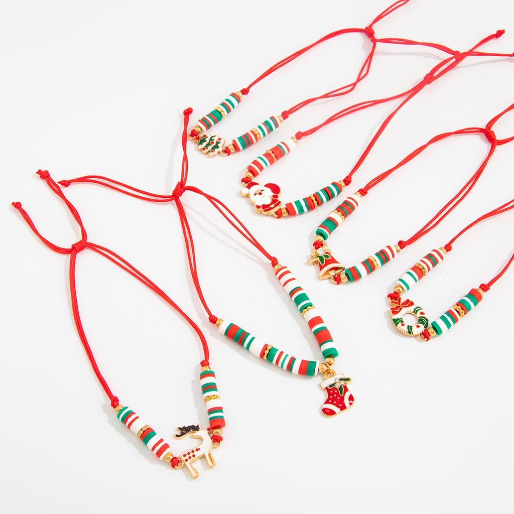 Креативный Рождественский Браслет Снеговик с Оленем INS Полимерная Глина Бусины Регулируемый Плетеный Ручной Ювелирный Изделие для Женщин Девушек Праздничный Подарок Аксессуары