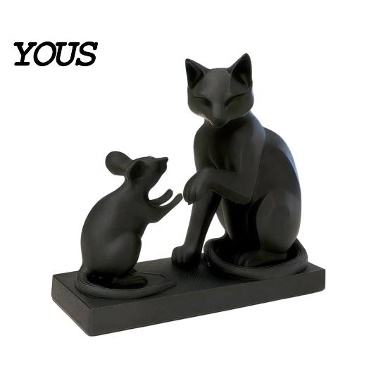 Устойчивый Декор 3D Печатная Современная Скульптура Кота и Мыши, Минималистичный Декор для Стола с Изображением Взаимодействия Животных, Матовый Коллекционный Предмет для Художественной Комнаты