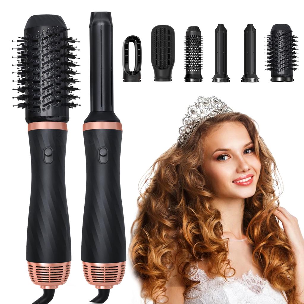 6 in 1 Hot Air Styler Brush 1000W Ionic Hair Dryer Brush Comb Volumizer One Step Hair Straightener and Curler Air Styler