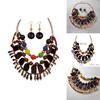 Unique Irregular Wooden Bead Necklace And Earrings Set With Sparkling Rhinestones For Summer Outfits