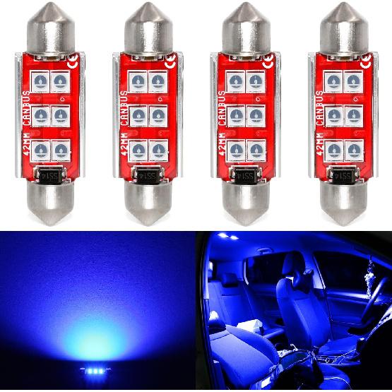 PHINLION 578 LED Light Bulbs, Super Bright 3030 6-SMD Festoon 41mm 42mm 211-2 212-2 LED Bulbs for Car Interior Map Dome Trunk Courtesy Lights, Red (4