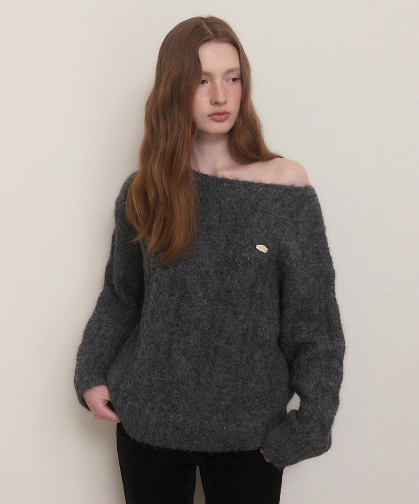 ADAUL Boat Neck Hairy Twist Knit - Charcoal