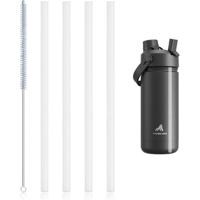 POWCAN Replacement Straw Set, 4 Reble Straws & 1 Cleaning Brush, Fits 12–64oz ulated Water Bottles, Food-Grade, Safe and Odor-Free Water Bottle