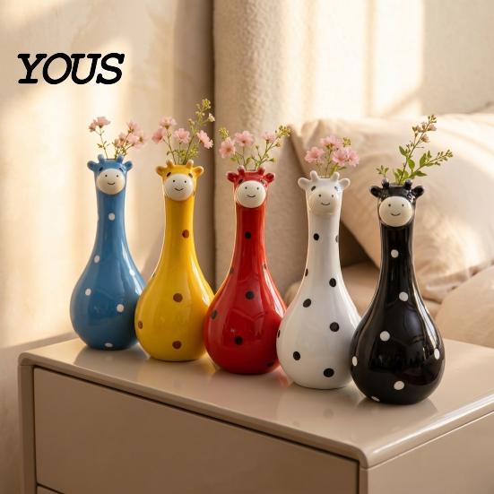 Декоративная смоляная ваза, милая ваза-жираф в горошек, ручная роспись, цветок, креативные, с широким горлышком, ручная работа, для офиса, дома, гостиной, спальни