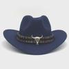 Western Cowboy-Style Wool Felt Hat with Bull Head Accent - Tibetan-Inspired Autumn/Winter Jazz Hat