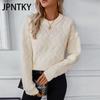 JPNTKY Women's Fashion Casual Solid Color Print Autumn Winter Long Sleeve O-Neck Loose Sweaters