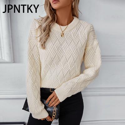 JPNTKY Женская мода повседневный однотонный принт осень зима длинный рукав О-образный вырез свободные свитера