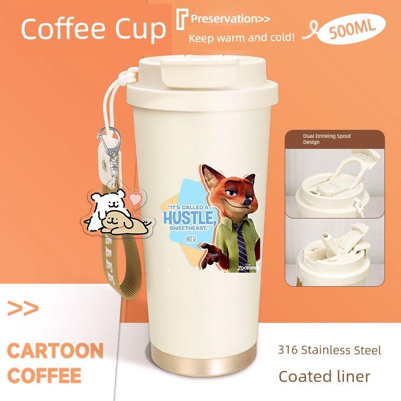Panda Cartoon Couple Water Cup 2024 New Model for Girls Large Capacity Insulated Cup Cute High-Value Dual-Drink Coffee Cup