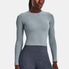 Under Armour Футболка Rush Series Solid Casual с логотипом и длинным рукавом, с круглым вырезом, женские топы, цвет Harbor-Blue 1373930-465