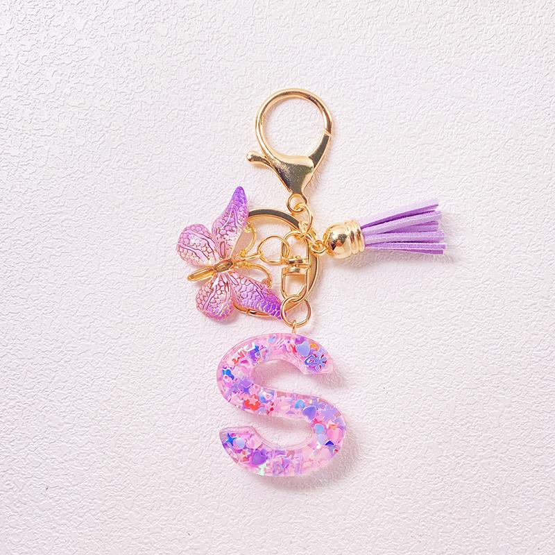 Able Purple Letter Keychain Sequin Butterfly Tassel Pendant Keychain Exquisite Backpack Decoration Accessories Gifts