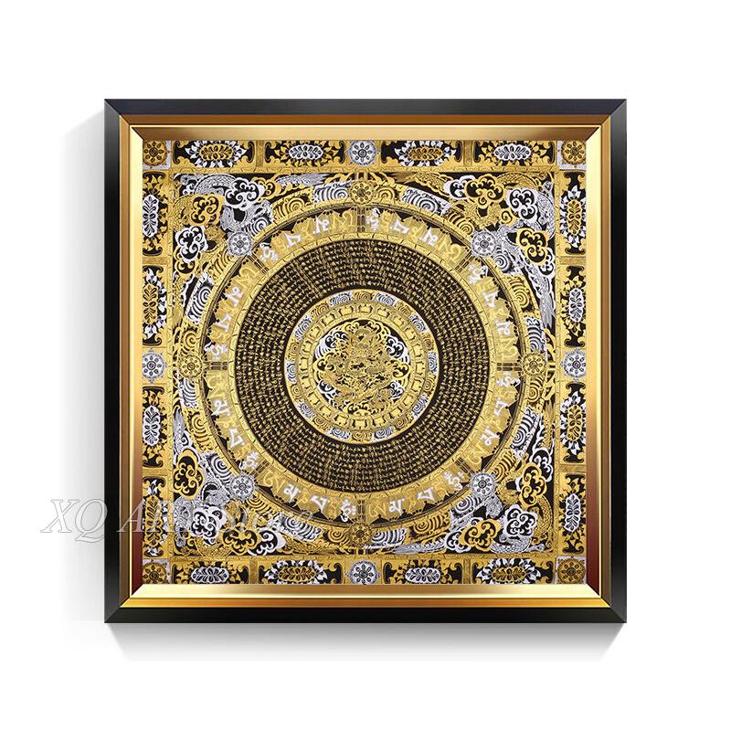 Мандала Храм Тибетская Танка Подвесная Картина Гостиная Декоративная Картина на Холсте Сердце Сутра Шесть Слов Мантра Безрамное