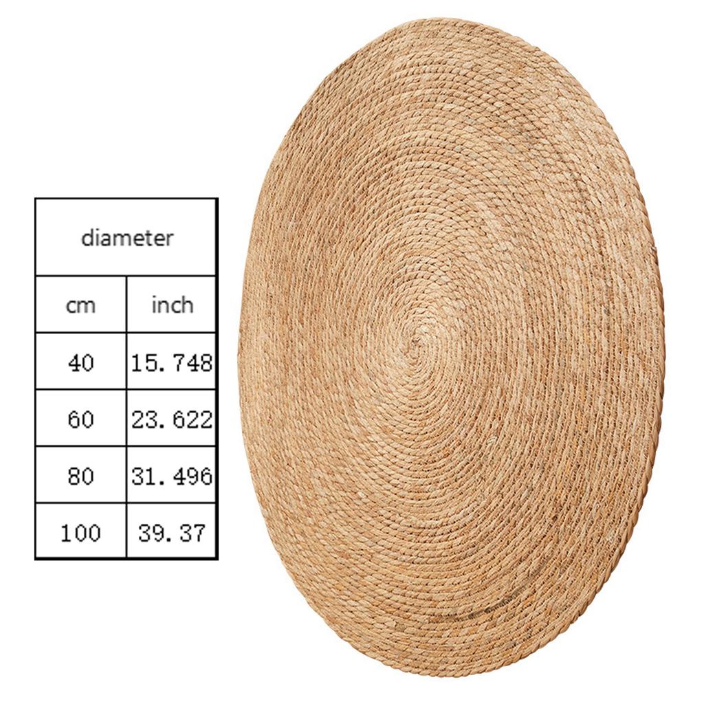 Natural Handwoven Straw Pad Jute Braided Area Rug Round Raffia Rug for Yoga Fitness Outdoor Rest Kitchen Decors