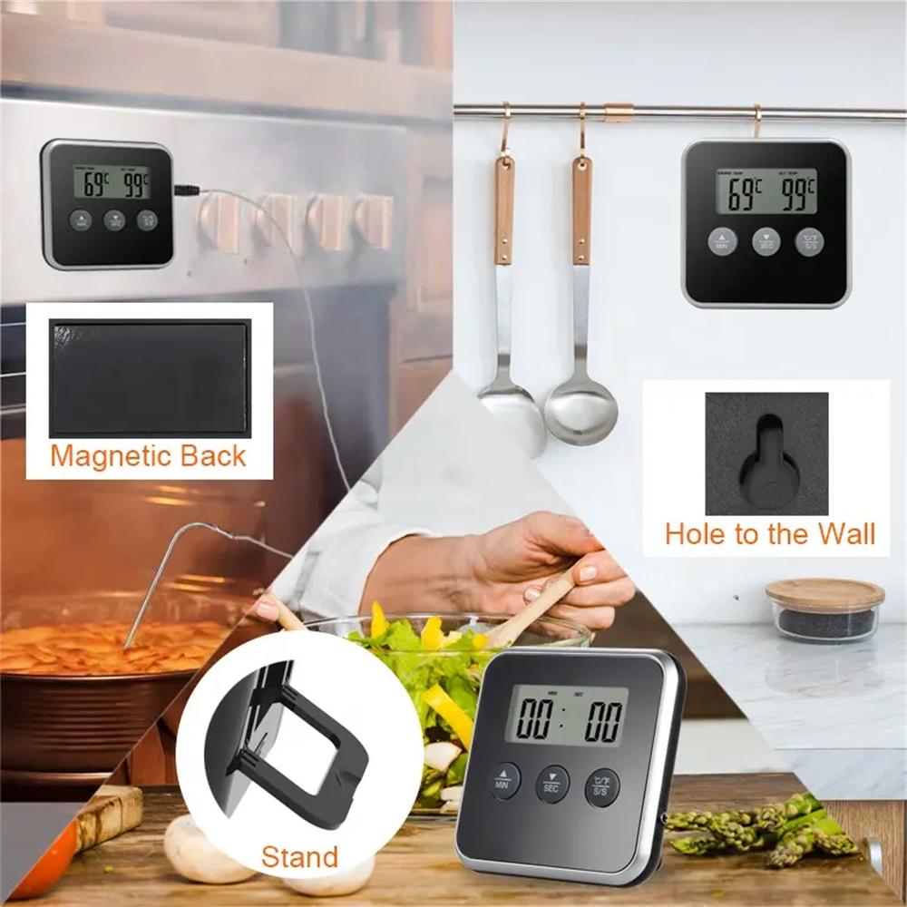 LCD Food Meat Thermometer Digital Display Oven BBQ Timer Baking Cooking Food Thermometer with Remote Probe