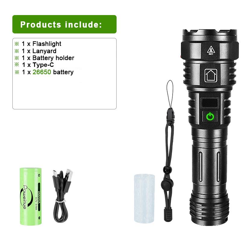 2000M Spotlight LED Flashlight 500W White Laser High Power Flashlight USB Rechargeable Powerful Torch Lantern Hand Lamp