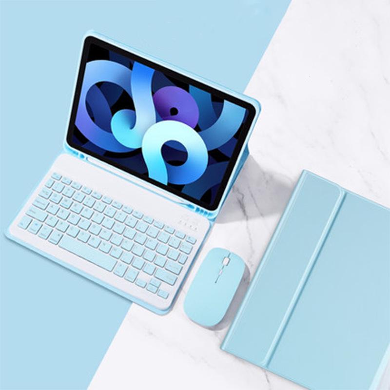 Чехол для планшета Samsung A7 со съемной Bluetooth-клавиатурой, магнитным держателем для стилуса, кожаной обложкой и поддержкой мыши.