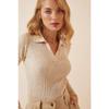 Women's Cream Polo Neck Ribbed Crop Knitwear Sweater Va00028