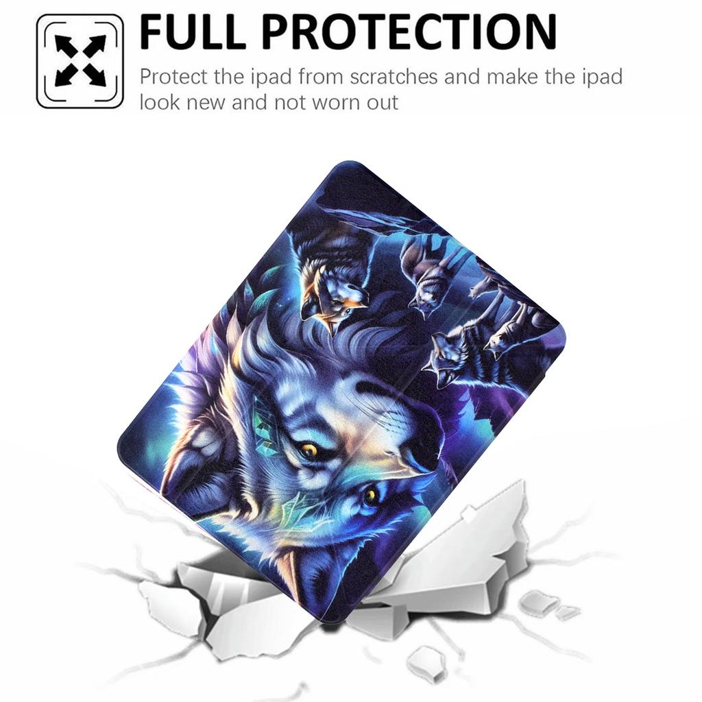 Tablet Case For iPad Pro 12.9 (2022)/(2021)/(2020)/(2018),Stand Pattern Print Leather+Clear Acrylic Cover with Pencil Holder