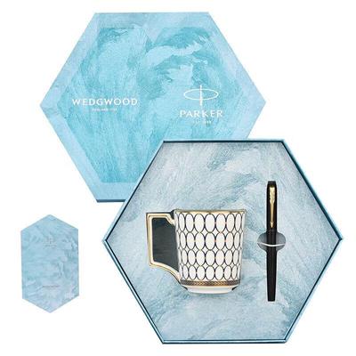 Wedgwood Набор: синяя кружка из костяного фарфора и ручка Parker Vector XL