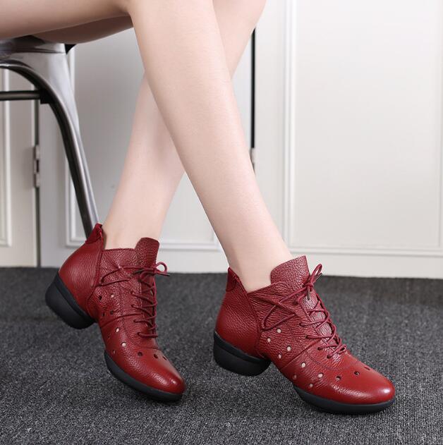 Woman Latin Jazz Ballroom Modern Dance Shoes Soft Sole Breath Genuine Leather Women Dance Shoe High Heels Ladies Dance Sneakers