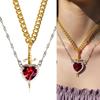 2pcs Heart And Sword Necklace Set Symbolizing The Union Of Spirit And Courage With Durable Black Coating For Daily Wear