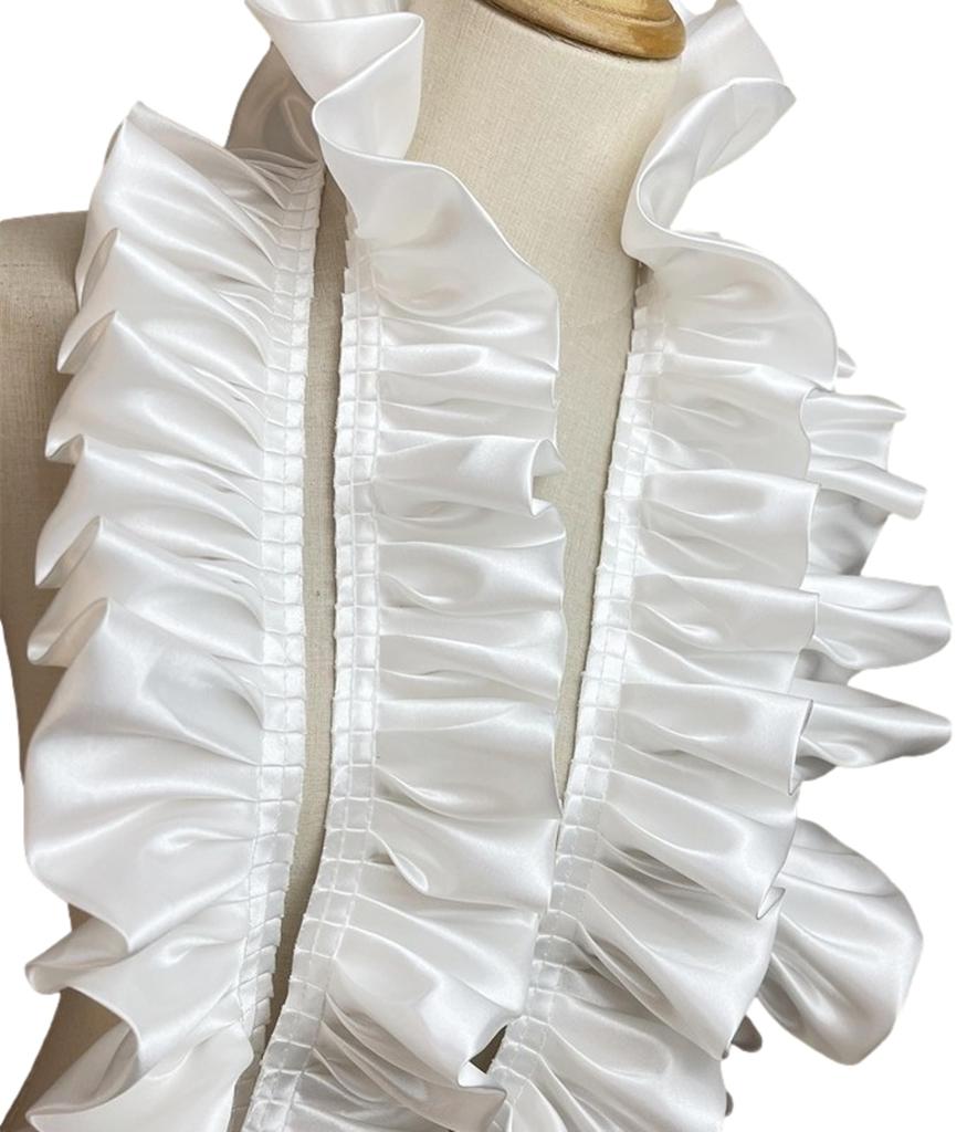 8cm Wide X Long Satin Fabric Ruffled Cute Ribbon In Black and Decorative for Wedding Lolita Dance Costumes 4.5m White, Dresses, Skirts, (White)