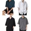 Spring Summer Men Shirt Turn-down Collar Single-breasted Half Sleeves Ice Silk Buttons Loose Casual Wear School Dating Mid Length Top