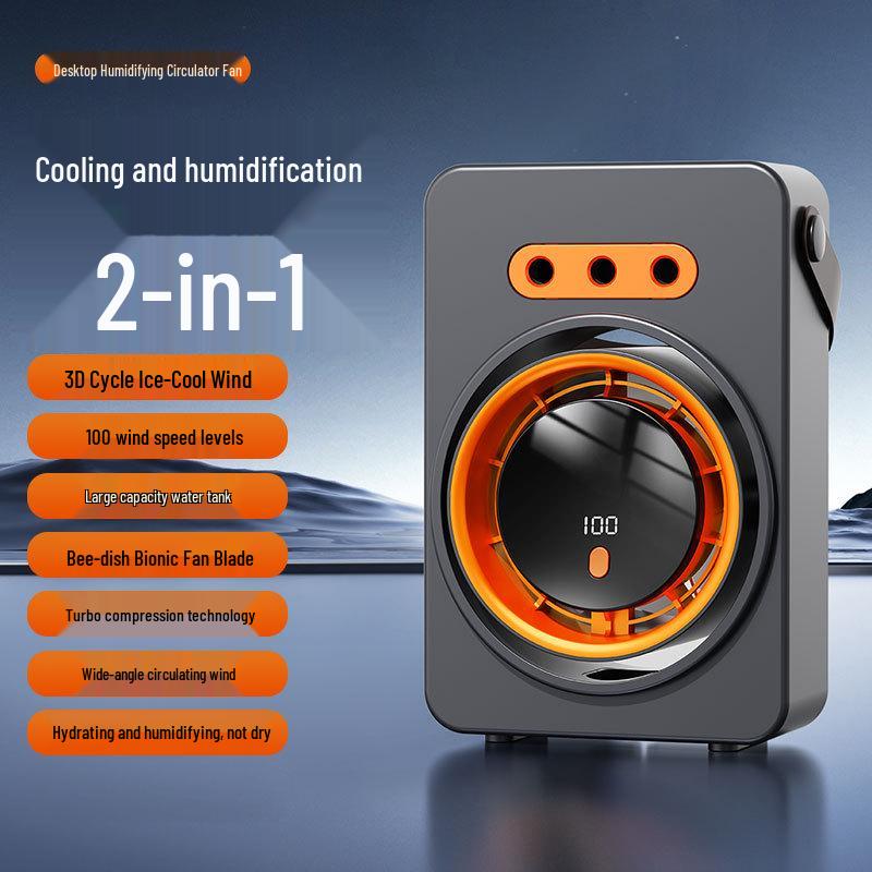 USB Rechargeable Desktop Humidifying Spray Fan with Wall-Mount Option for Home and Office Use