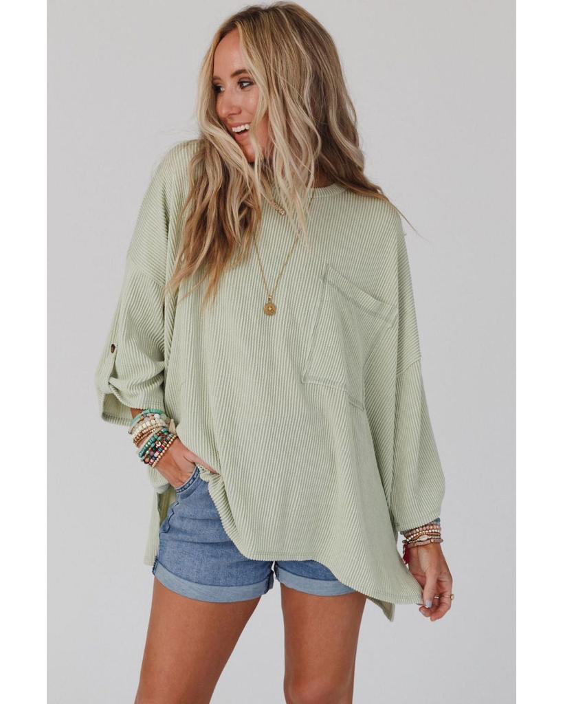 Azura Exchange Топ свободного покроя с отворотами на рукавах и ребристым узором