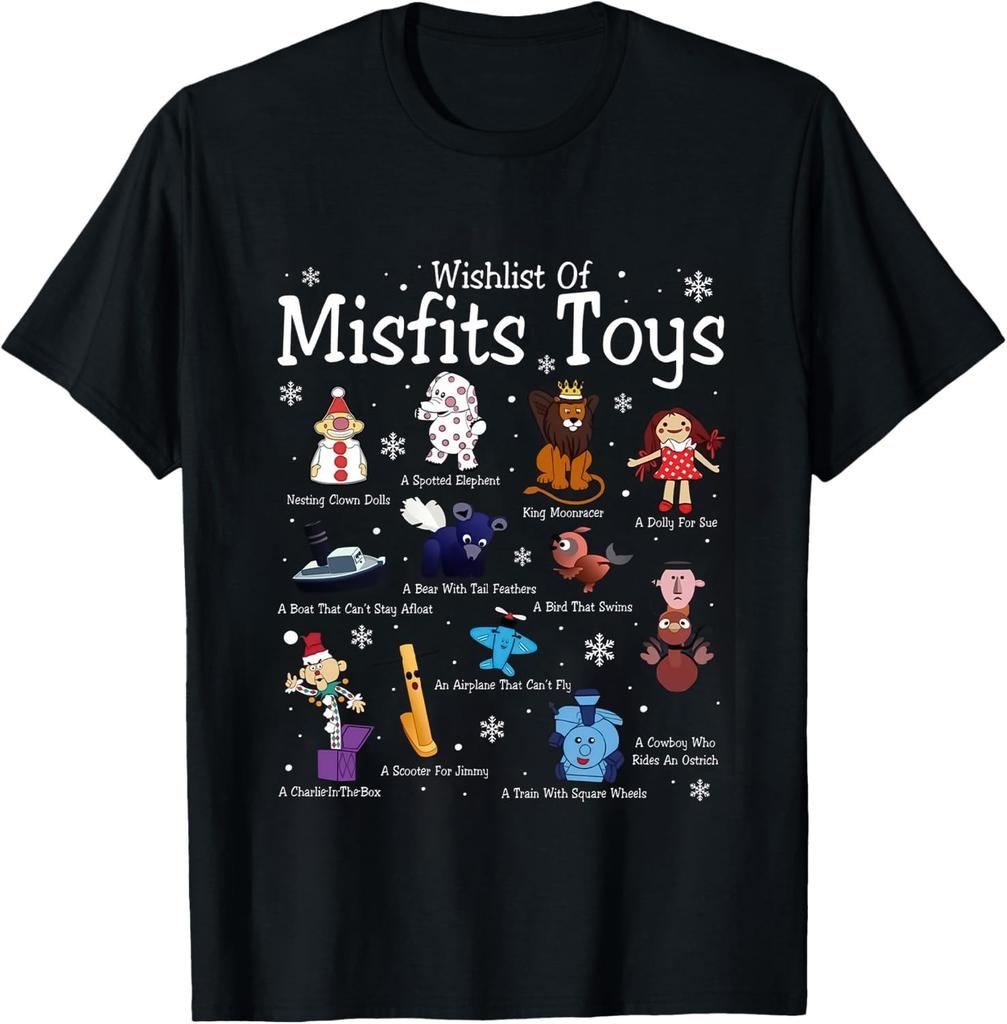 Misfit Toys Christmas Graphic T-Shirt, 100% Cotton Crew Neck Short Sleeve Tee, Casual Knit Fabric with Medium Stretch