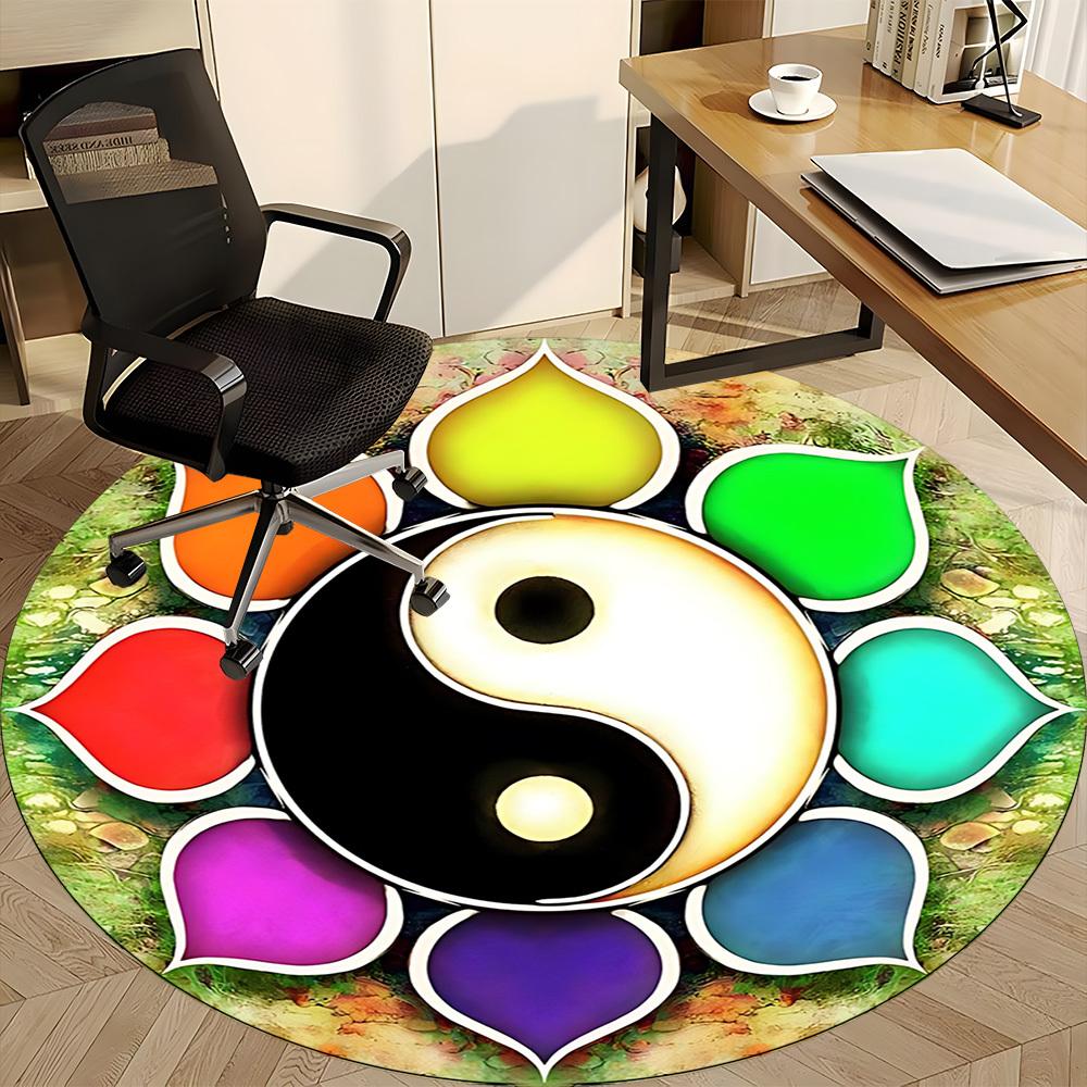 1pc Yin Yang Symbol Chair Carpet for Office Non-Slip, Machine Washable Rug for Office, Room - Holiday Decor, Machine Made yy251016084