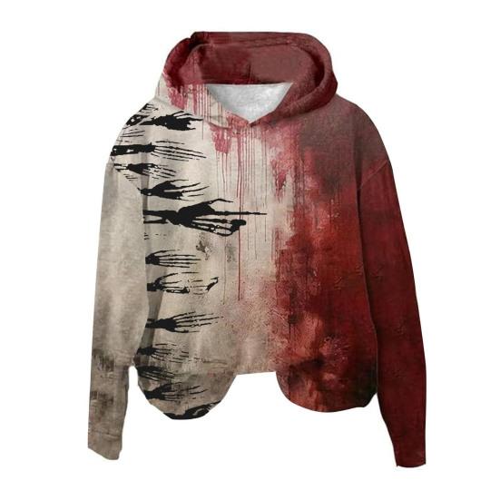 Женская толстовка с капюшоном 3D Bloodstain Print Halloween Vintage Haunted House Cosplay Top Hooded Long Sleeves Loose Hoodie